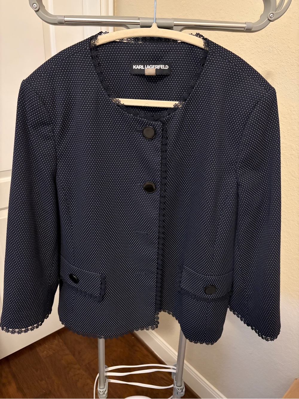 Karl Lagerfeld Navy Dot-Textured Cropped Jacket